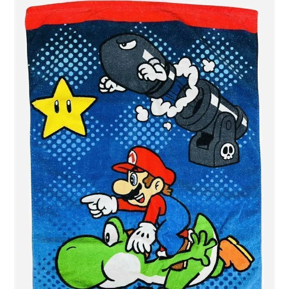 2014 Nintendo Super Mario Towel RARE Print 55x27 Video Game Yoshi Toad Boo Star